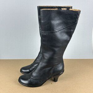 Sorel Ceville Knee High Scalloped Edge Kitten Heel Boots Womens 7 Black Leather